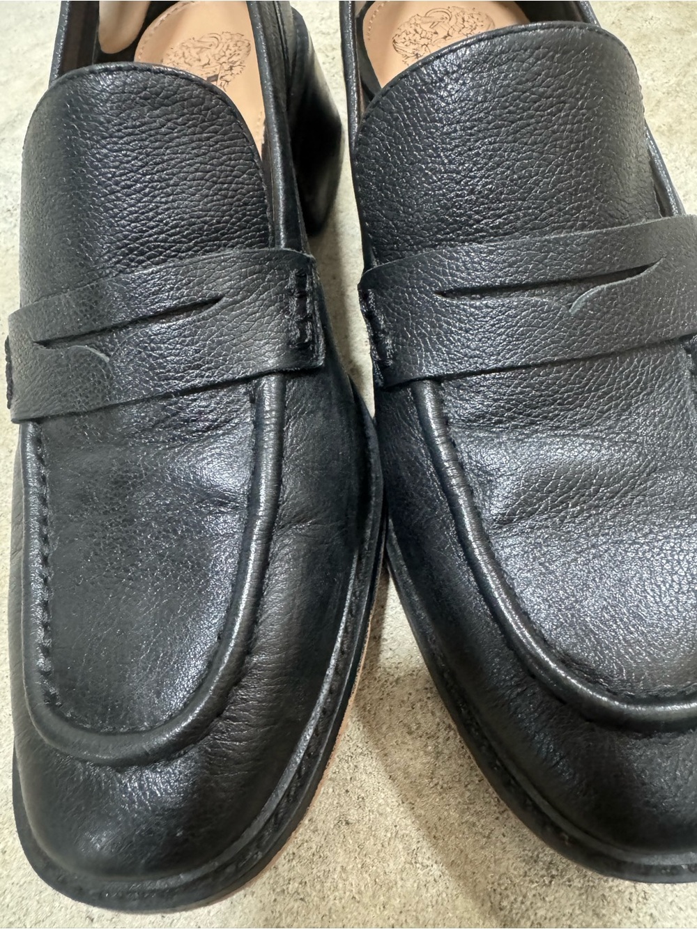 Vince Camuto | Black Leather Block Heel Penny Loafer size 9 women’s - Picture 8 of 10